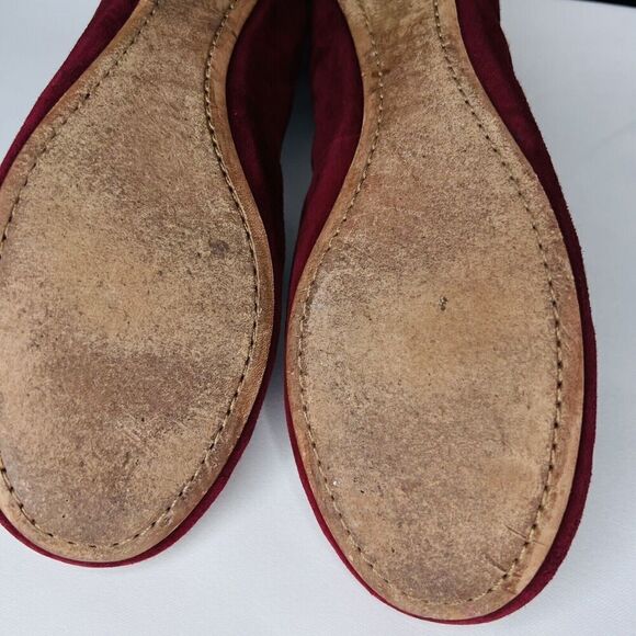 Tory Burch 7.5 Caroline 2 Ballet Flats Shoes Slipons Cabernet Suede Leather Red - Picture 11 of 12